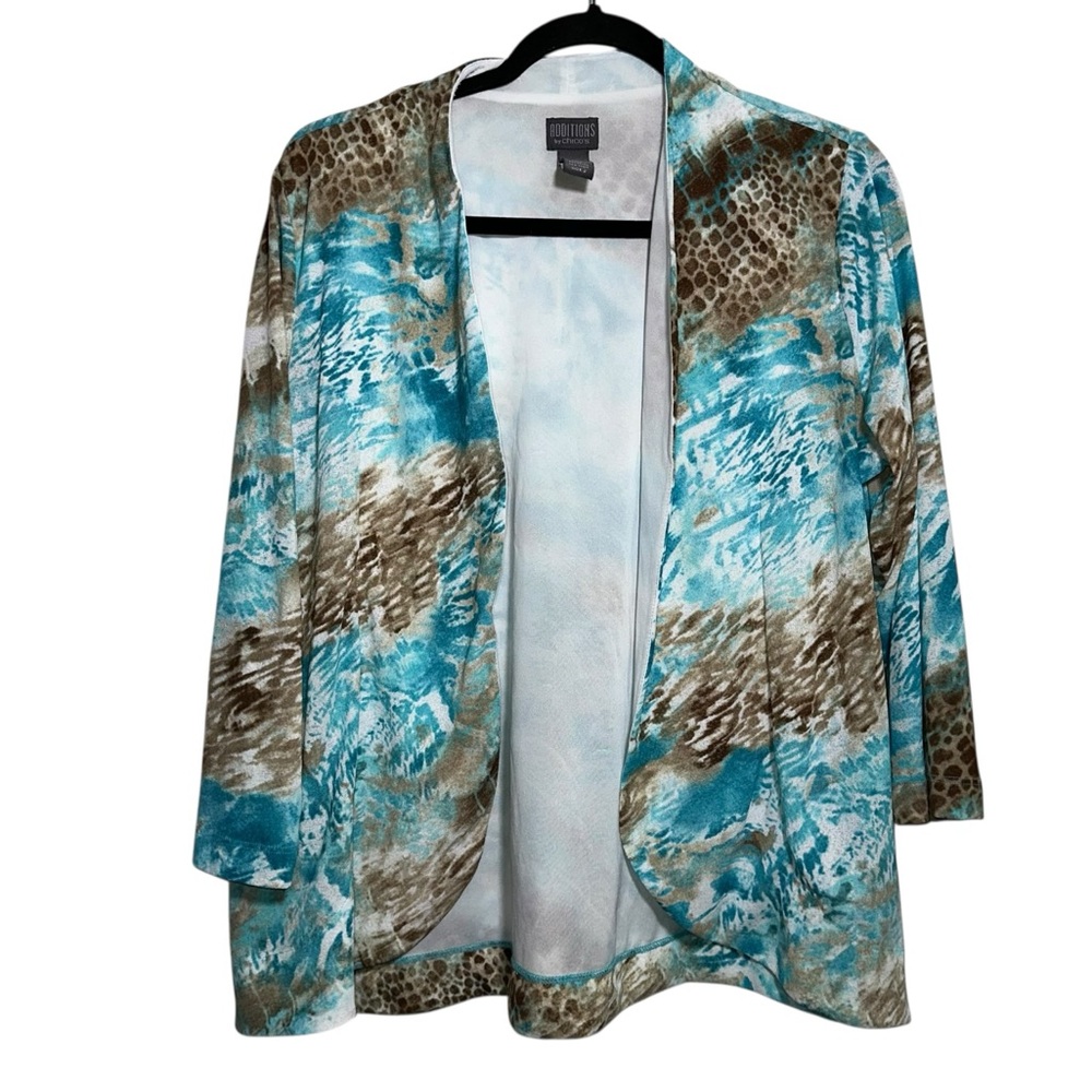 EUC ADDITIONS BY CHICO’S Open-Front Cardigan in teal and brown - size 2